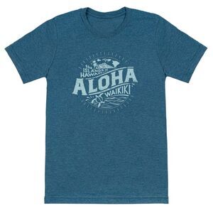 NWT Teal Aloha Waikiki Distressed Graphic Tee | Medium